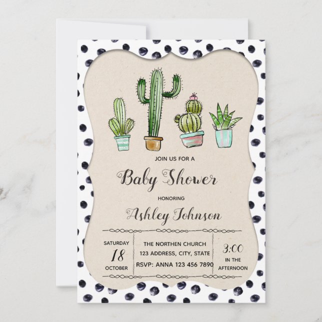 Cute cactus birthday party invitation (Front)