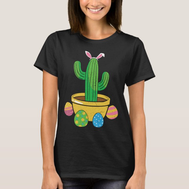 Cute Cactus Bunny Hunt Egg Happy Easter Day Men Wo T-Shirt (Front)