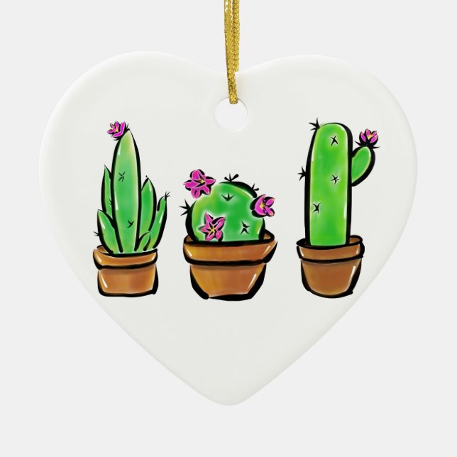 Cute Cactus cacti succulents  Ceramic Tree Decoration (Front)