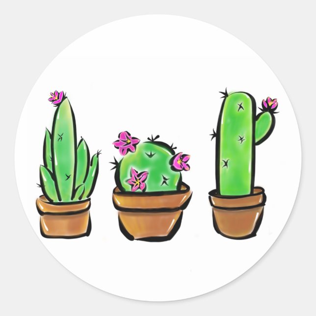 Cute Cactus cacti succulents  Classic Round Sticker (Front)