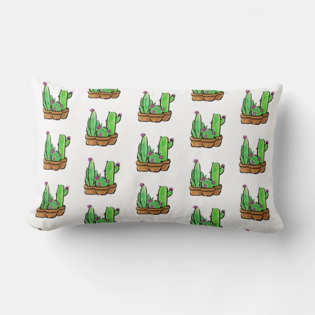 Cute Cactus cacti succulents desert flower pattern Lumbar Cushion (Front)