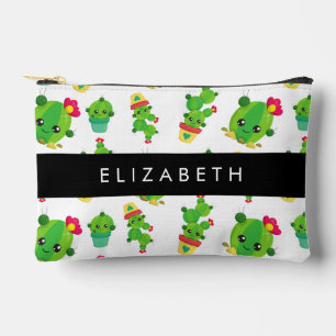 Cute Cactus, Cactus Pattern, Succulent, Your Name Accessory Pouch