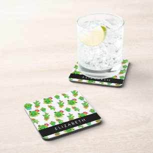 Cute Cactus, Cactus Pattern, Succulent, Your Name Coaster