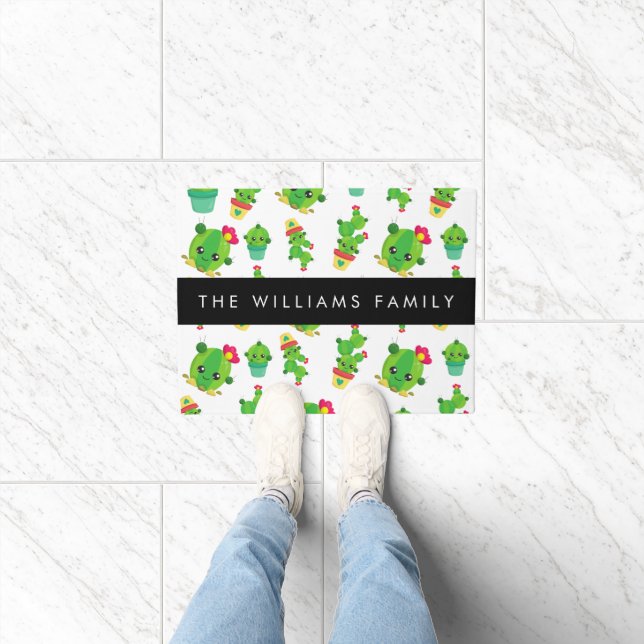 Cute Cactus, Cactus Pattern, Succulent, Your Name Doormat (Indoor)