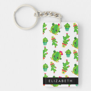Cute Cactus, Cactus Pattern, Succulent, Your Name Key Ring