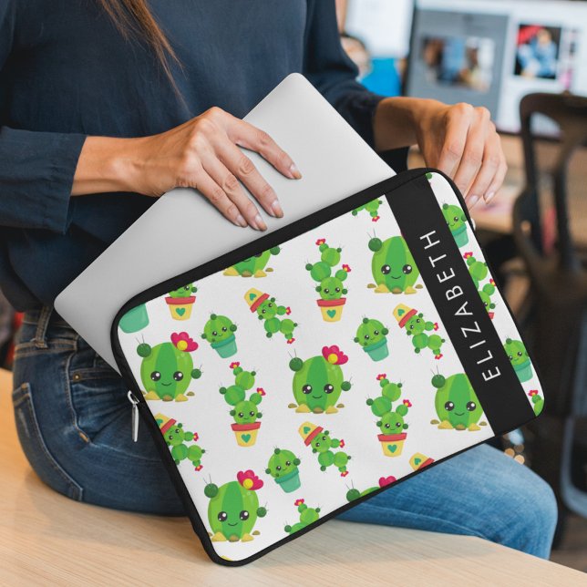 Cute Cactus, Cactus Pattern, Succulent, Your Name Laptop Sleeve (Creator Uploaded)