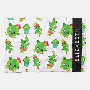 Cute Cactus, Cactus Pattern, Succulent, Your Name Tea Towel