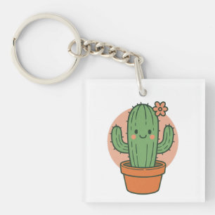 Cute Cactus Cartoon PNG Kawaii Plant Clipart Key Ring