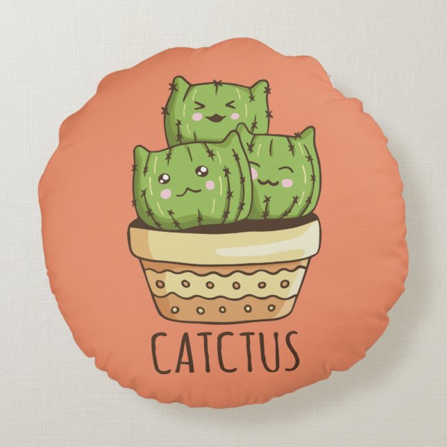 Cute Cactus Cats Round Cushion (Back)