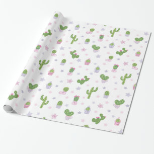 Cute Cactus Colourful and White Wrapping Paper