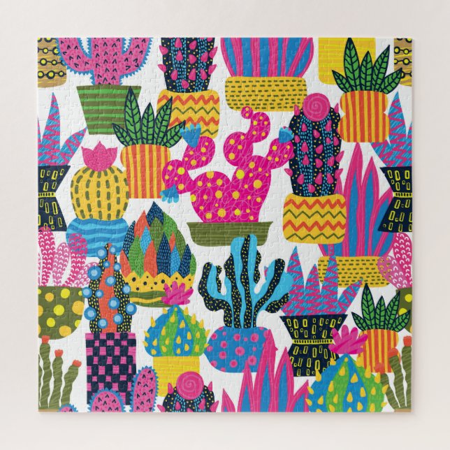 Cute Cactus: Colourful Seamless Fun Jigsaw Puzzle (Vertical)