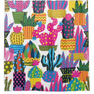 Cute Cactus: Colourful Seamless Fun Shower Curtain
