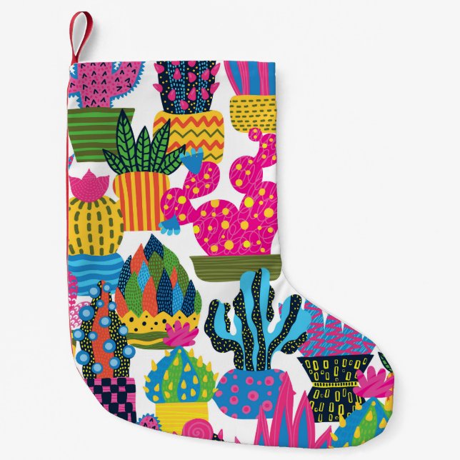 Cute Cactus: Colourful Seamless Fun Small Christmas Stocking (Front)