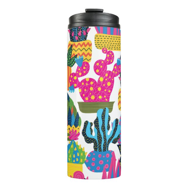 Cute Cactus: Colourful Seamless Fun Thermal Tumbler (Front)