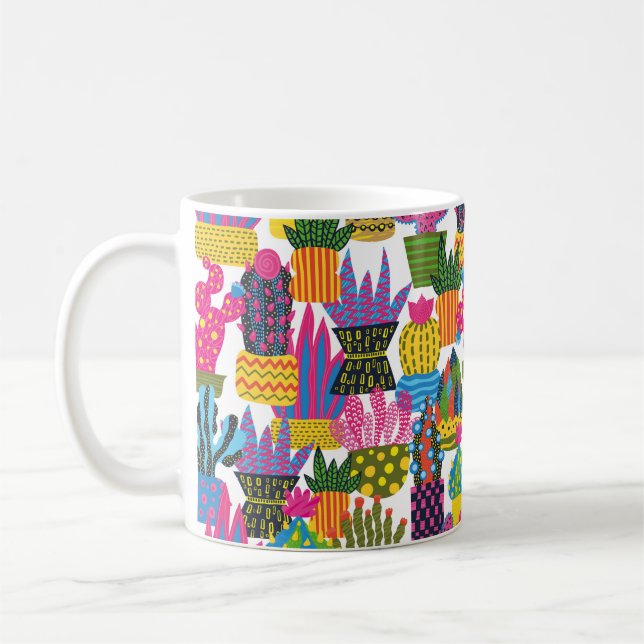 Cute cactus. Colourful seamless pattern. Endless p Coffee Mug (Left)