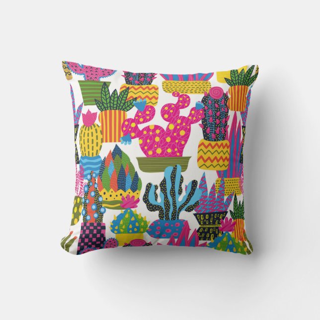 Cute cactus. Colourful seamless pattern. Endless p Cushion (Front)