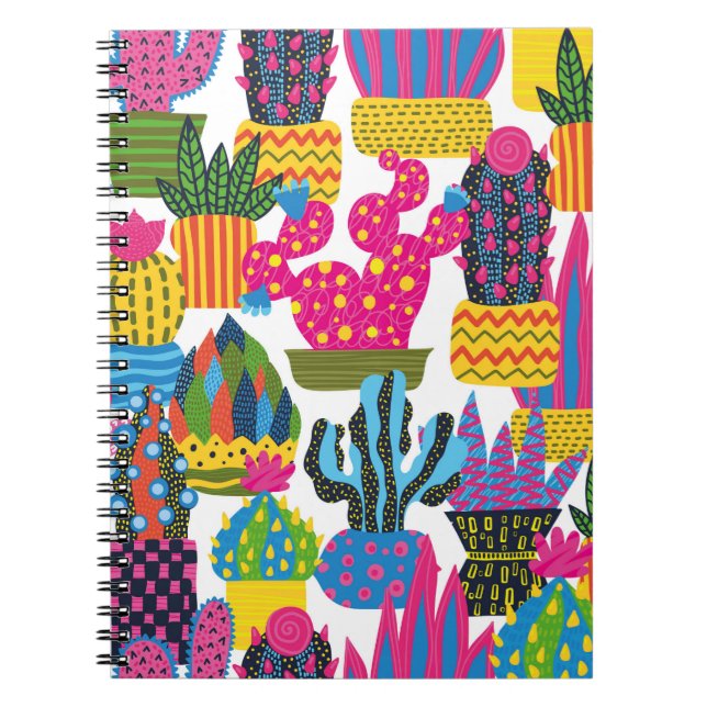 Cute cactus. Colourful seamless pattern. Endless p Notebook (Front)
