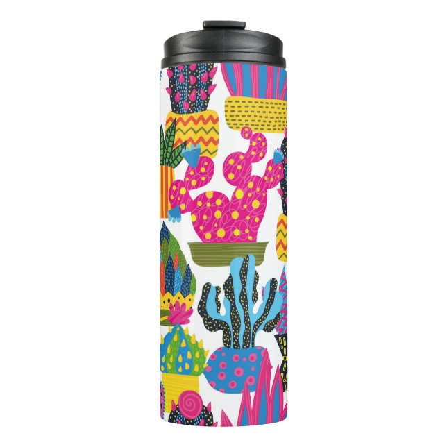 Cute cactus. Colourful seamless pattern. Endless p Thermal Tumbler (Front)