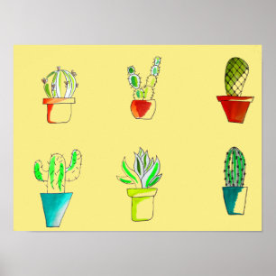 Cute cactus desert illustration poster