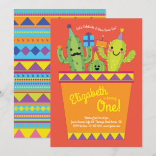 Cute Cactus Desert Kids 1st Birthday Party Mexican Invitation