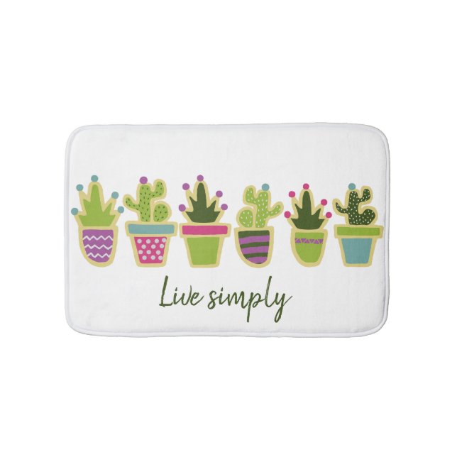 Cute cactus design with custom background colour bath mat (Front)