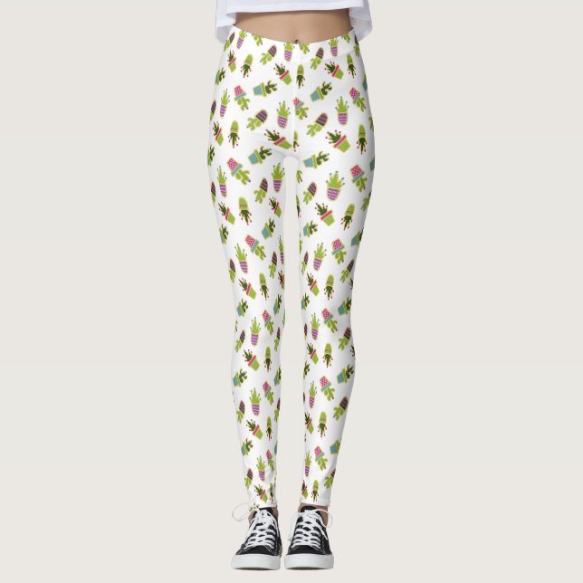 Cute cactus design with custom background colour leggings (Front)