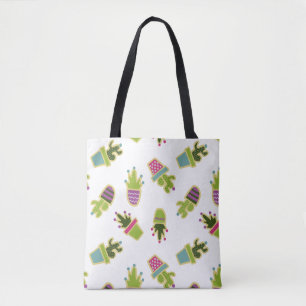 Cute cactus design with custom background colour tote bag
