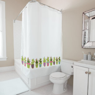 Cute cactus design with custom background shower curtain