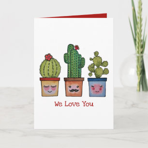 Cute Cactus Family In Watercolor Card