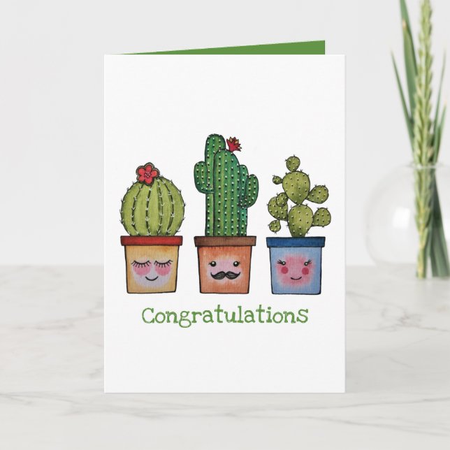 Cute Cactus Family In Watercolor Card (Front)