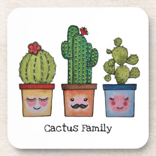 Cute Cactus Family In Watercolor Coaster