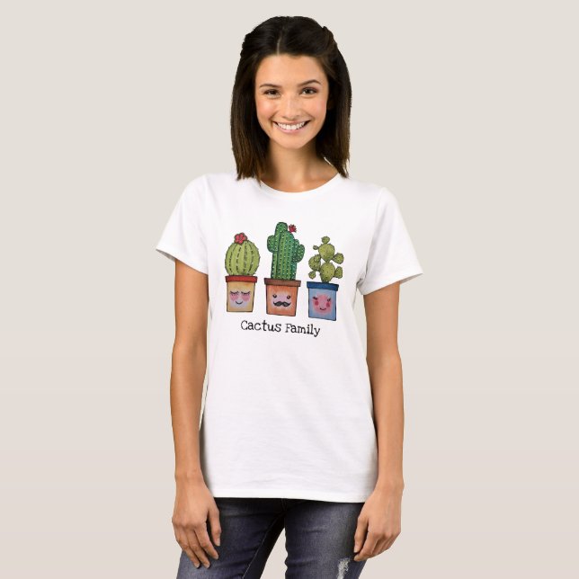 Cute Cactus Family In Watercolor T-Shirt (Front Full)