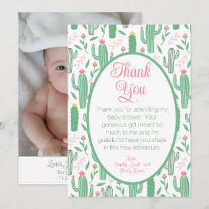 Cute Cactus Floral Baby Shower Photo Thank You Card