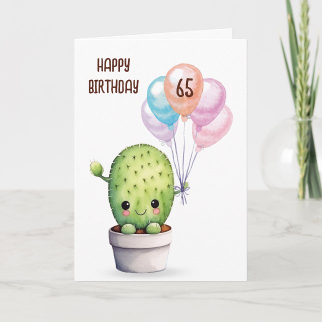 Cute Cactus For 65th Birthday Card (Front)