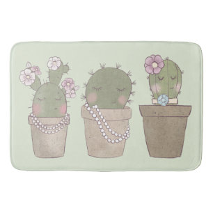 Cute Cactus Girls Wearing Jewellery Bath Mat
