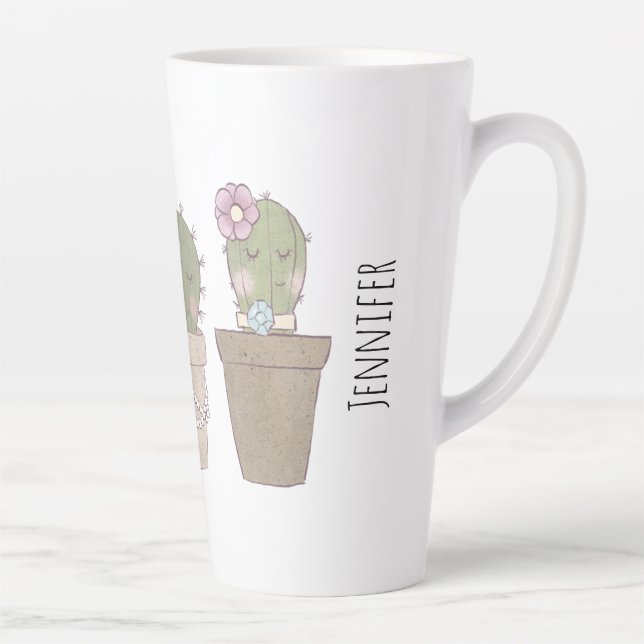 Cute Cactus Girls Wearing Jewellery Latte Mug (Right)