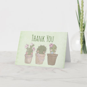 Cute Cactus Girls Wearing Jewellery Thank You Card