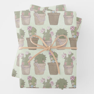 Cute Cactus Girls Wearing Jewellery Wrapping Paper Sheet