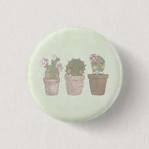 Cute Cactus Girls Wearing Jewelry 3 Cm Round Badge
