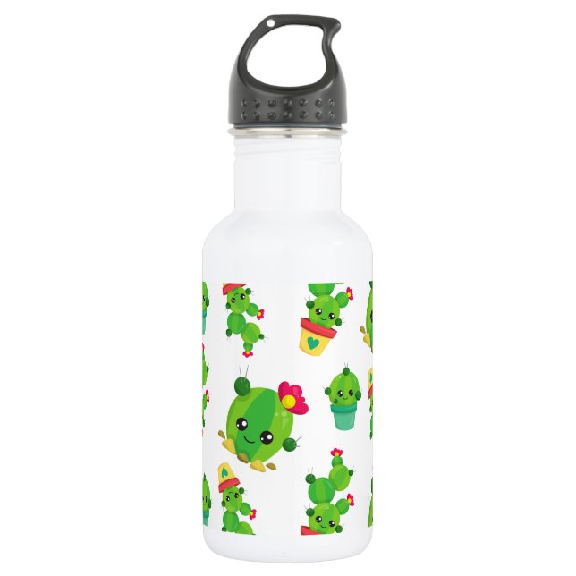 Cute Cactus, Green Cactus, Cactus Pattern 532 Ml Water Bottle (Front)