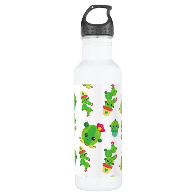 Cute Cactus, Green Cactus, Cactus Pattern 710 Ml Water Bottle (Front)