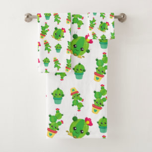 Cute Cactus, Green Cactus, Cactus Pattern Bath Towel Set