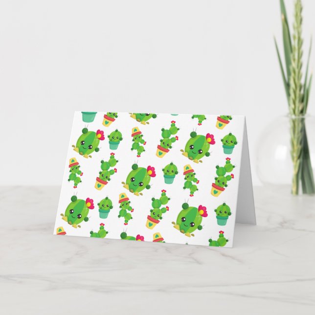 Cute Cactus, Green Cactus, Cactus Pattern Card (Front)