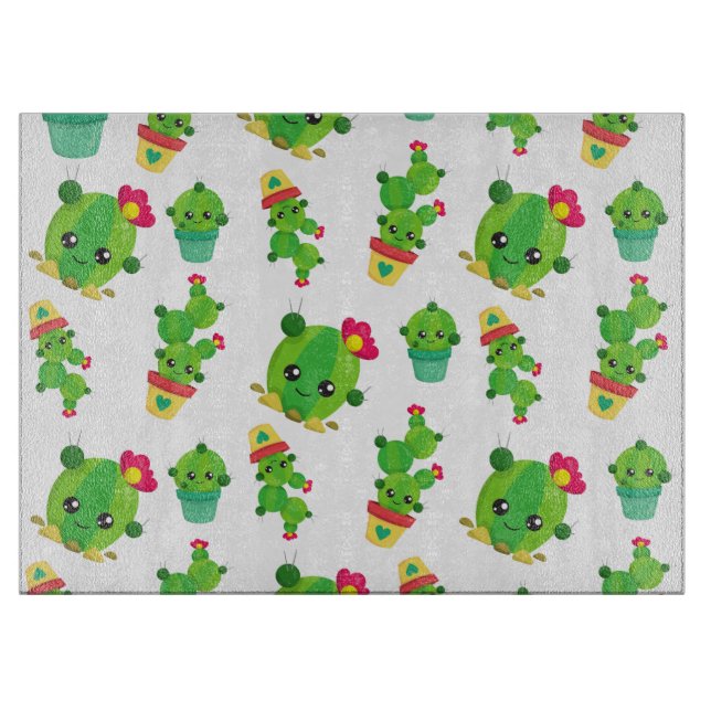 Cute Cactus, Green Cactus, Cactus Pattern Cutting Board (Front)