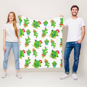 Cute Cactus, Green Cactus, Cactus Pattern Fleece Blanket