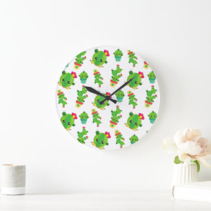 Cute Cactus, Green Cactus, Cactus Pattern Large Clock