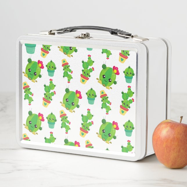 Cute Cactus, Green Cactus, Cactus Pattern Metal Lunch Box (In Situ)