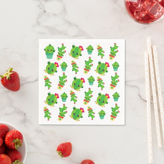 Cute Cactus, Green Cactus, Cactus Pattern Napkin (Insitu)