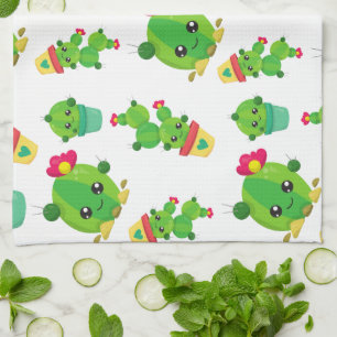 Cute Cactus, Green Cactus, Cactus Pattern Tea Towel
