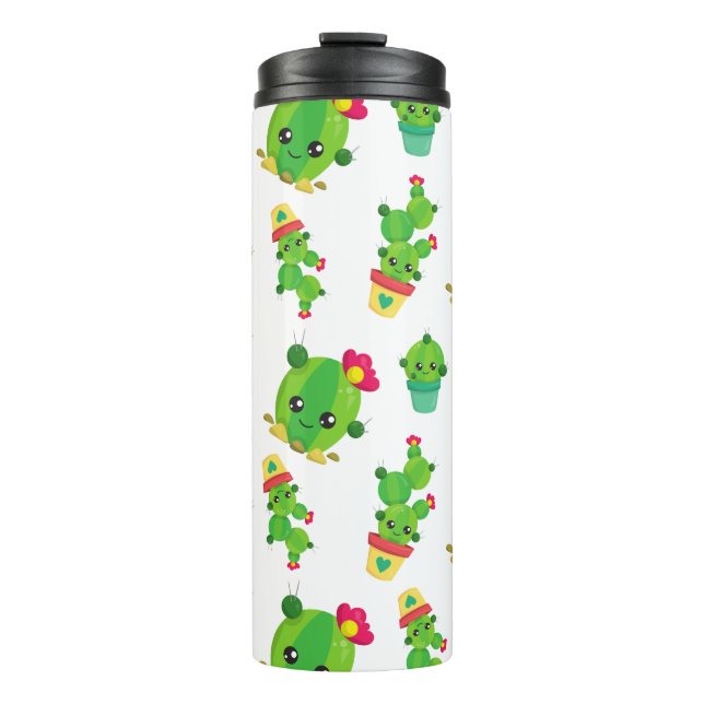 Cute Cactus, Green Cactus, Cactus Pattern Thermal Tumbler (Front)